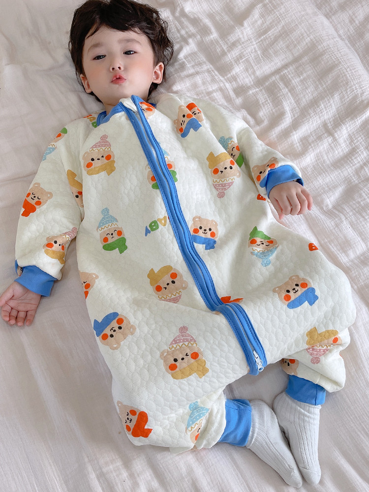 CHILDRENS ONE-PIECE PAJAMAS SPRING AND AUTUMN BOYS BABY LOUNGEWEAR GIRLS WINTER WARMTH MIDDLE AND LARGE CHILDREN LONG SLEEVE KICK-PROOF SLEEPING BAGS