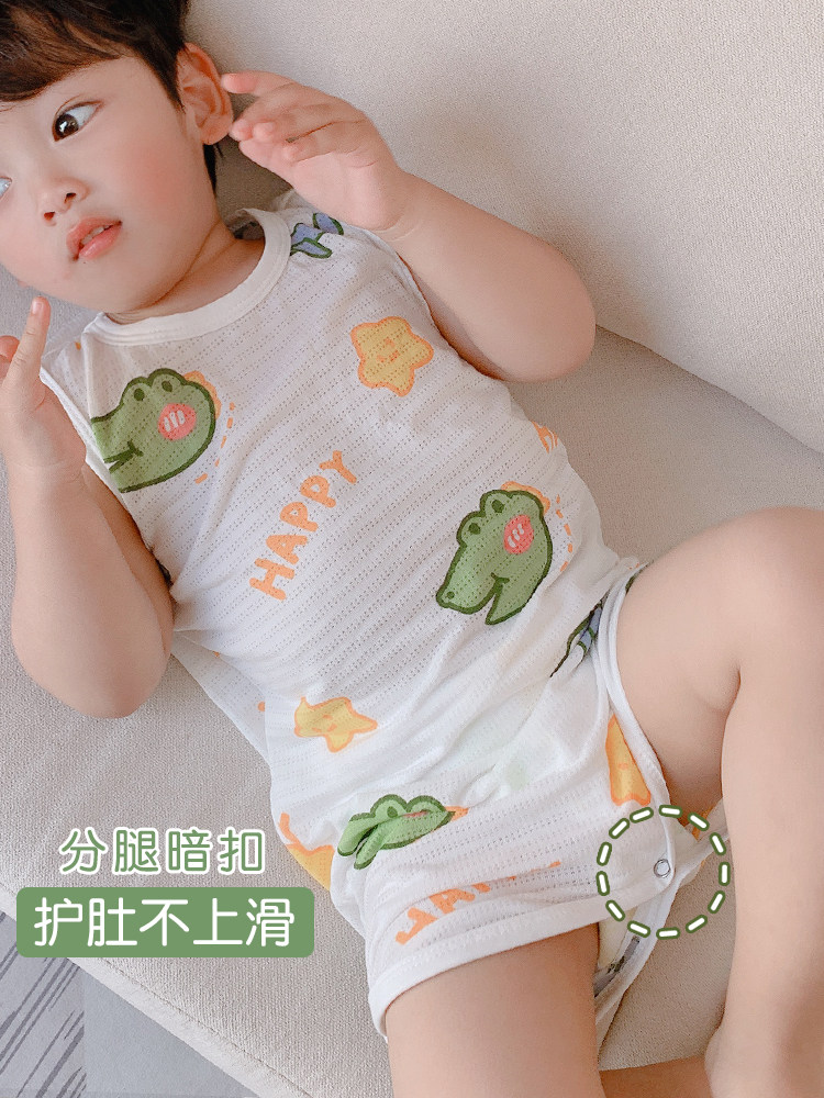 CHILDRENS ONE-PIECE PAJAMAS SUMMER THIN BOYS AIR-CONDITIONING CLOTHES BABY SLEEVELESS NIGHTGOWN JUMPSUIT GIRLS KICK-PROOF SLEEPING BAG