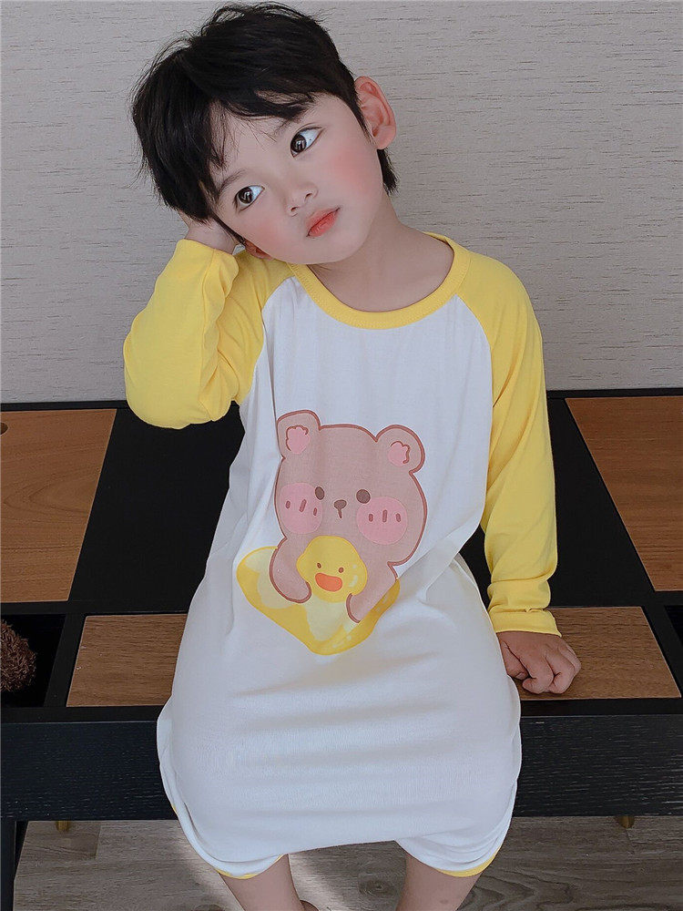 CHILDRENS ONE-PIECE PAJAMAS BOYS SPRING AND AUTUMN DINOSAUR BABIES SUMMER THIN MODAL AIR CONDITIONED SUITS GIRLS ANTI-KICK SLEEPING BAGS