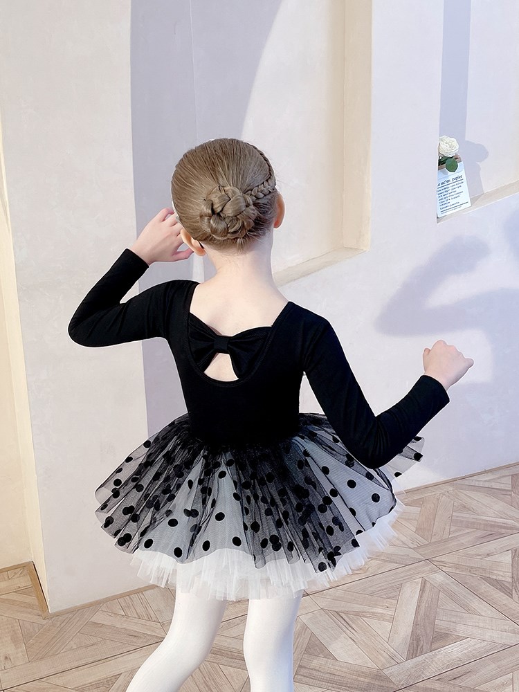 Children's dance clothing autumn long-sleeved girls practice clothing black split suit children's ballet skirt