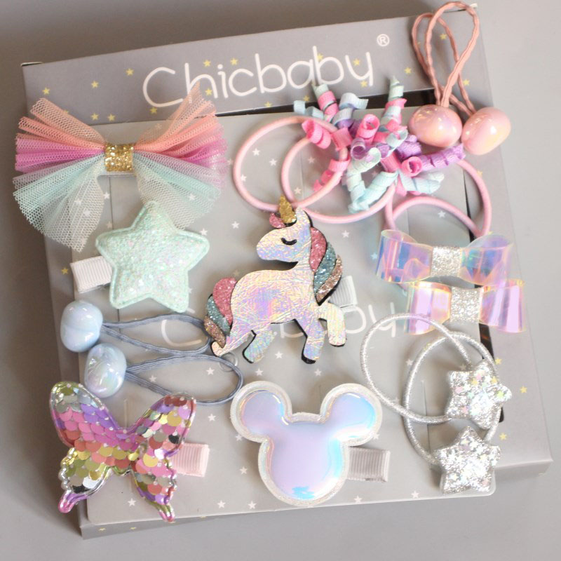 ~ Korean children hairpin haircut ring gift box sets Princess crown female butterfly knot head decorated with baby full bag hair accessories