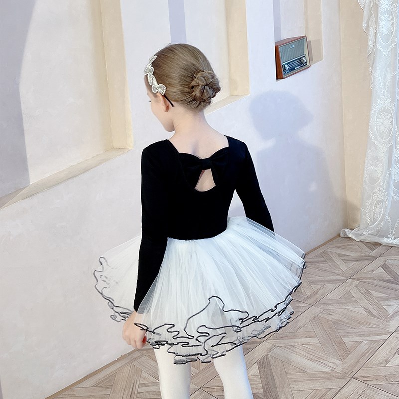 Children's dance clothes spring and autumn long-sleeved black girls' ballet skirt gauze skirt children's exercise clothes China