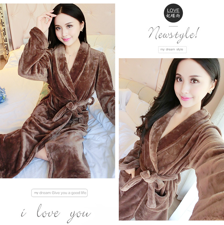 Áo choàng tắm mùa đông áo choàng nữ mùa thu và mùa đông san hô nhung áo choàng mùa đông dày flannel đồ ngủ liền kề áo choàng tắm kích thước lớn áo ngủ