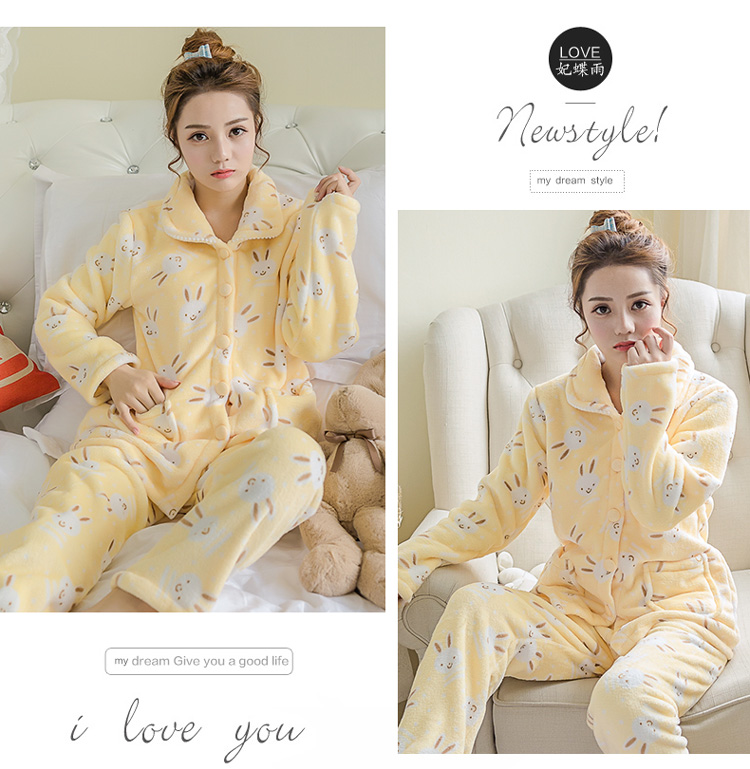 Phụ nữ mới mùa thu và mùa đông đồ ngủ flannel dễ thương thỏ san hô nhung tinh khiết nữ sinh viên phim hoạt hình đồ ngủ nhà dịch vụ thương hiệu đồ ngủ cao cấp