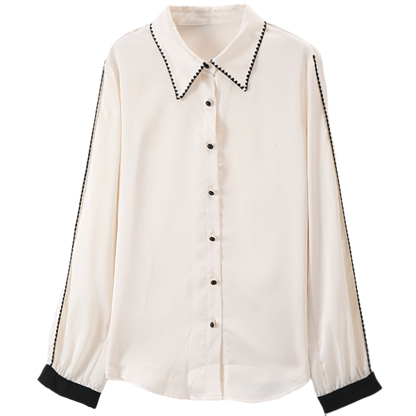 Mohan Yimei 2023 summer and autumn new Korean style fashion temperament satin lapel shirt top women's all-match commuting