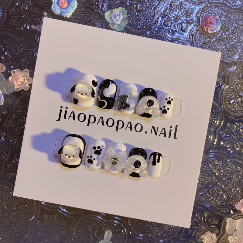 【Jiao Bubble】Short Cartoon Cute Student Party Pochacco Handmade Wearable Nail Art Nail Stickers