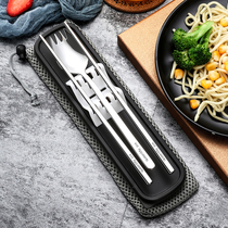 Portable chopsticks spoon set adult tableware three-piece set stainless steel fork single student cute storage box