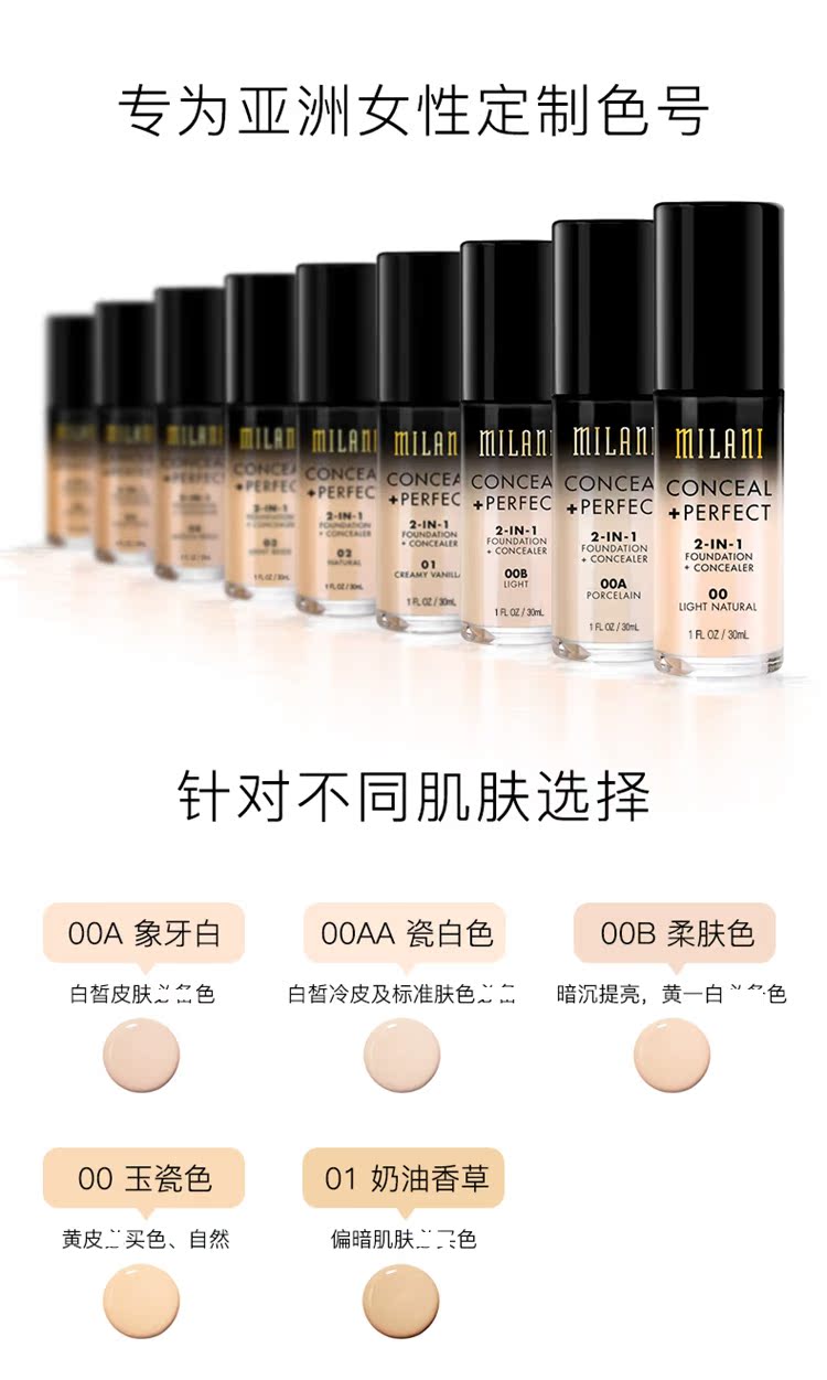 Thương hiệu tóc thẳng | Kem nền che khuyết điểm không thấm nước Hoa Kỳ Milani hai trong một trang điểm nude kiểm soát dầu dưỡng ẩm tự nhiên - Nền tảng chất lỏng / Stick Foundation phấn nước che khuyết điểm