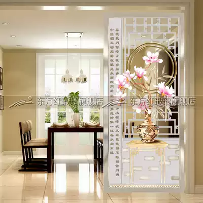 European-style art glass partition screen aisle modern background wall Living room entrance door frosted translucent lattice vase