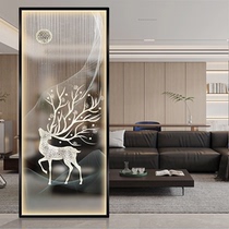 Art glass screen living room partition entrance aisle background wall tempered double-sided effect can be equipped with light strips to attract fortune deer