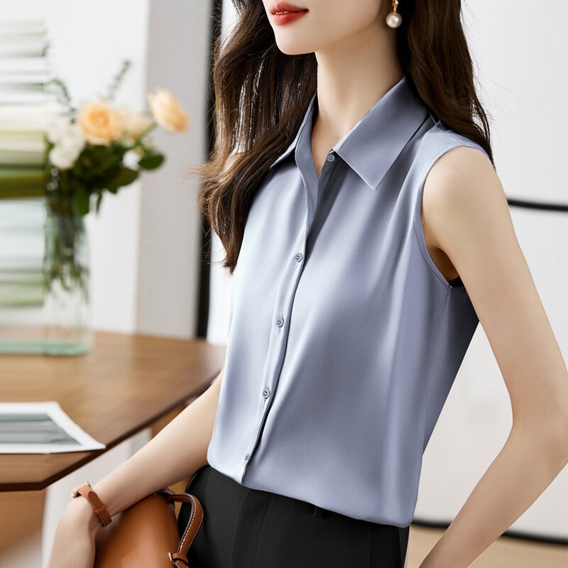 Lapel Sleeveless Silk Shirt for Women, Summer 2026 New Style, High-End Inner Wear, Elegant Vest, Outer Wear Mulberry Silk Top