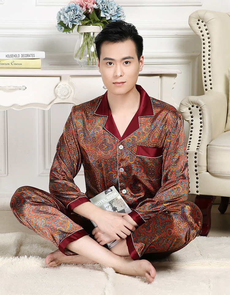 [Hàng ngày khuyến mãi] quay lụa đồ ngủ nam dài tay dịch vụ nhà mùa xuân và mùa thu của nam giới phù hợp với lụa kích thước lớn mùa hè đồ ngủ nam thu đông