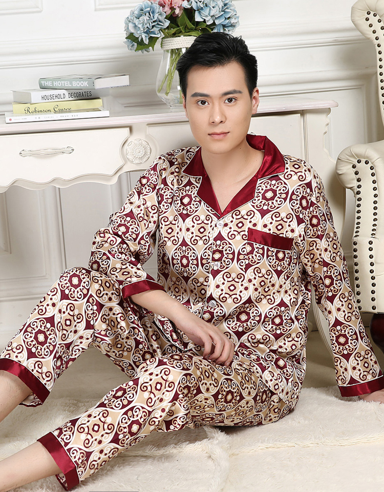 [Hàng ngày khuyến mãi] quay lụa đồ ngủ nam dài tay dịch vụ nhà mùa xuân và mùa thu của nam giới phù hợp với lụa kích thước lớn mùa hè đồ ngủ nam thu đông