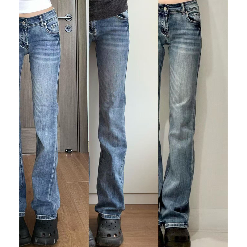 American Retro Narrow Flared Jeans for Women 2026 Autumn New Low-Waist Petite Cat Paw 1.0~ Straight-Leg Pants