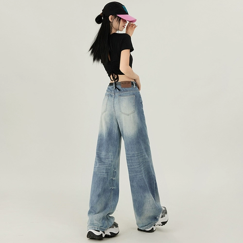 Демисезонные дизайнерские джинсы, штаны, в американском стиле, тренд сезона, высокая талия, свободный прямой крой