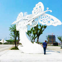 Outdoor stainless steel hollow mirror luminous butterfly and dragonfly sculpture customized park forest community landscape decoration insect
