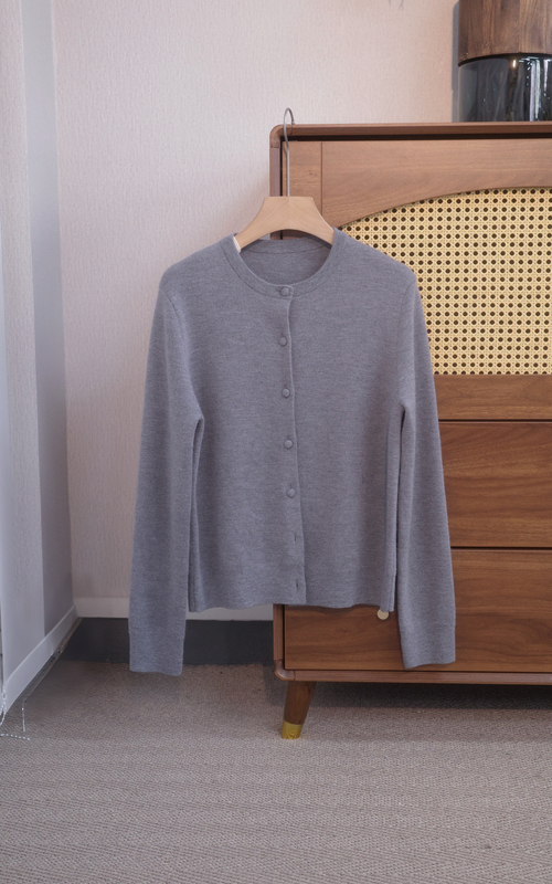 Store Anniversary Edition 3/72 Fine Wool Cashmere Heavy Craft 18-Needle Faux Four-Ply Exquisite Round Neck Cardigan Elegant Women's Coat