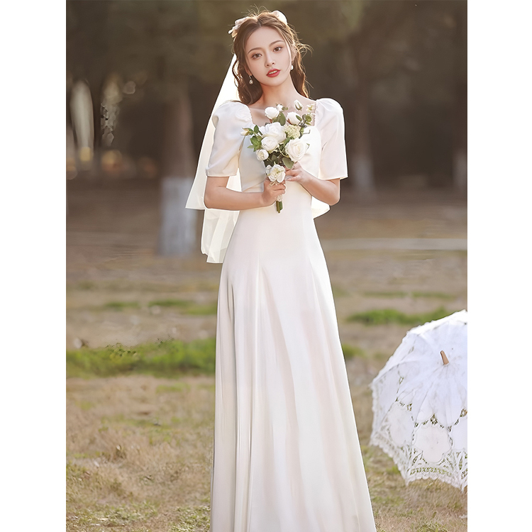 White Dress for Marriage Registration, Beautiful Light Wedding Dress, Small Formal Dress, Can Be Worn Daily, Long Dress for Tall Women