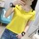 Váy ngắn tay nữ mùa hè 2019 Quần áo mùa hè mới Áo thun nữ áo cánh bằng vải cotton cổ áo 1 chữ đã mỏng - Áo phông áo phông trắng