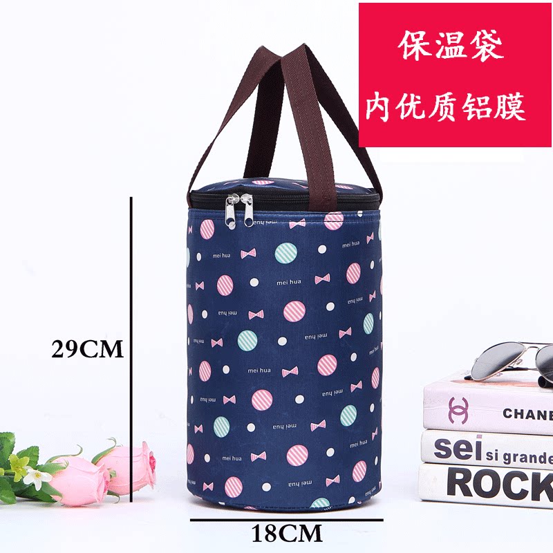 Lunch box bag round drum insulation aluminum foil thickened large capacity handbag insulation bucket bag cartoon fashion cute