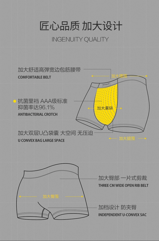 Đồ lót nam Seven Wolves dành cho nam size lớn béo cotton boxer phiên bản rộng rãi thoải mái béo man plus fat plus boxer - Giống cái