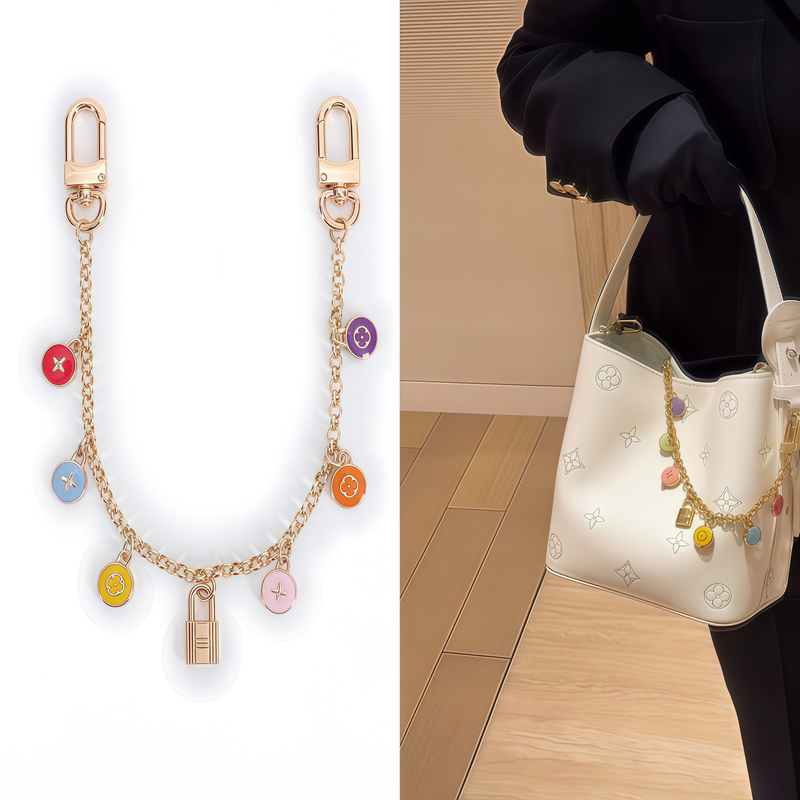 Suitable for Lv Bags, Smart Bean Charms, Transforming Trunk Bags, Pure Copper Chain, Four-Leaf Clover Decorative Chain Accessories