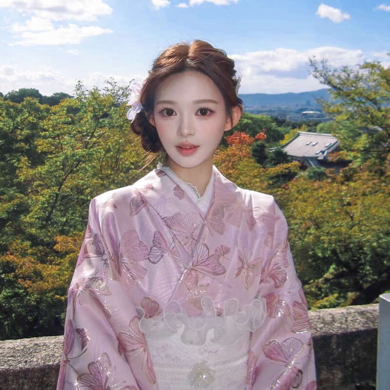 Orange Dot Spring New Style Improved Butterfly Jacquard Kimono Japanese Yukata Taisho Photography Props Japan Travel