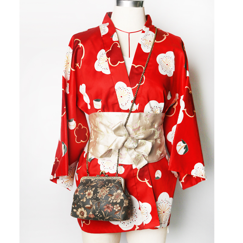 Japanese Short Kimono for Women, Vintage Cosplay Formal Wear, Cherry Blossom, Modernized Traditional Kyoto Yukata for Female Students, Harajuku Style