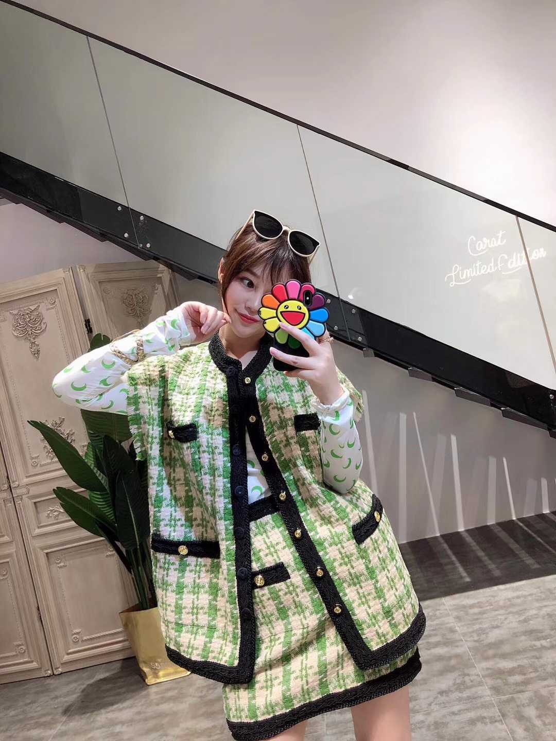 New haute couture của phụ nữ kẻ sọc xanh phiên bản lỏng lẻo nhỏ nước hoa vest vest hip váy hai mảnh phù hợp - Bộ đồ bộ jum đẹp