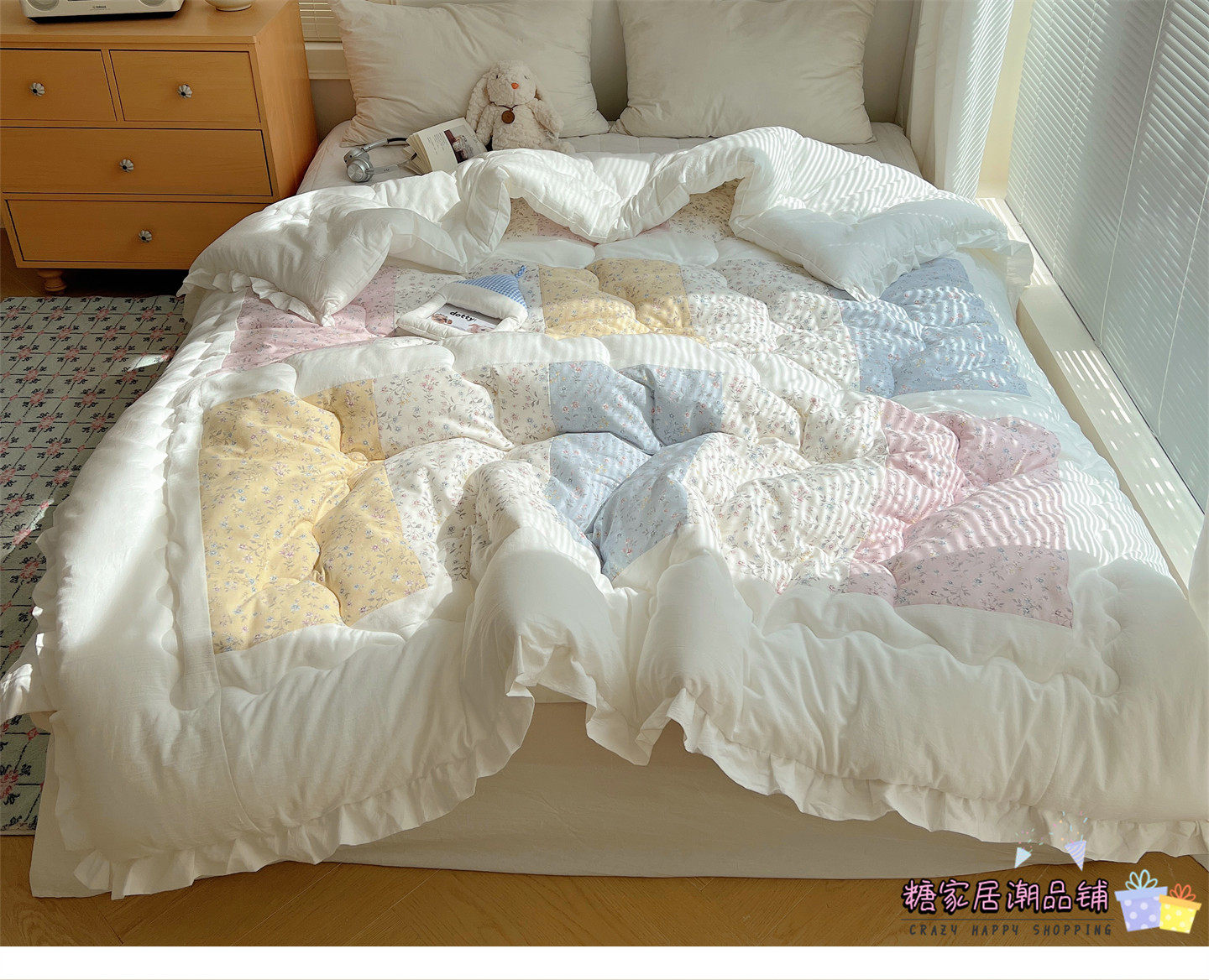 Одеяло в корейском стиле с большими кружевами, легкое всесезонное одеяло для двуспальной кровати, машинная стирка