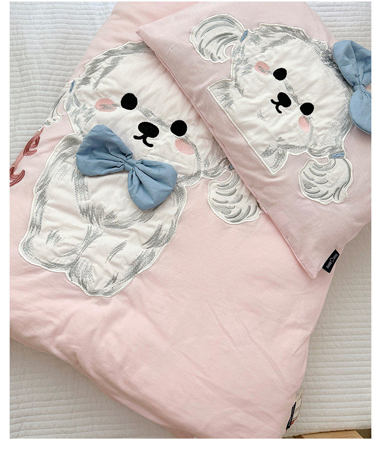 Детское зимнее одеяло класса А из вязаного хлопка со съемным чехлом, мультяшная розовая собачка, односпальное утепленное одеяло