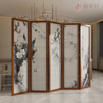 Screen folding mobile partition shield solid wood new Chinese living room home bedroom simple modern shielding folding screen