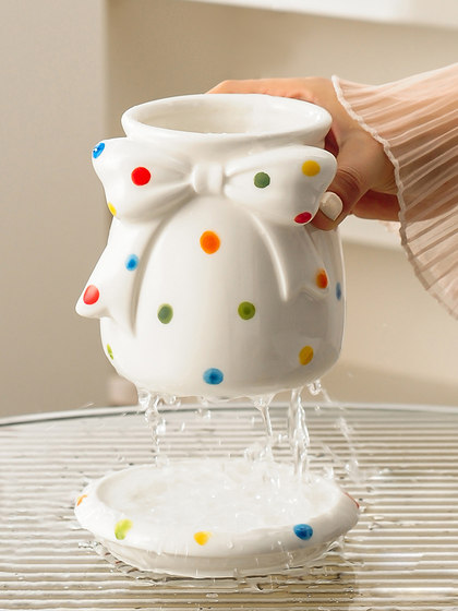 原创可爱波点手彩陶瓷筷子筒沥水筷笼釉下健康筷子瓶厨房餐桌收纳