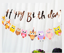 Baby birthday party castle decorations cartoon owl pull flag birthday party props hanging flag bunting