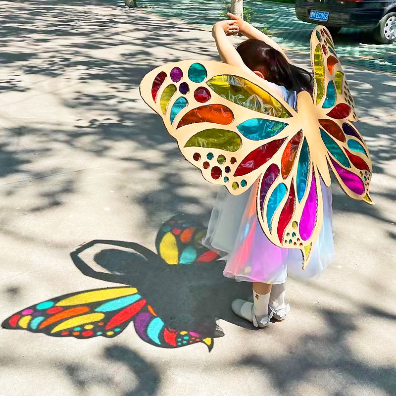 Wearable Light and Shadow Butterfly Wings Hollow Corrugated Paper Handmade DIY Semi-Finished Colored Cellophane Material Kit