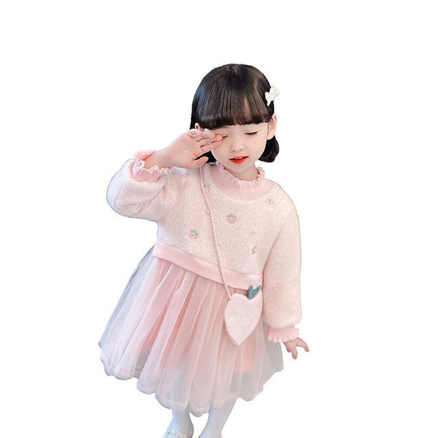 Girls' skirt autumn and winter style 2022 new foreign style children's fleece princess skirt winter baby girl children's dress