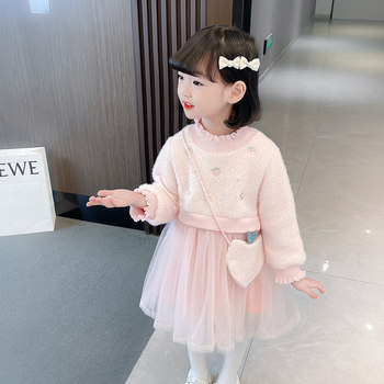 Girls' skirt autumn and winter style 2022 new foreign style children's fleece princess skirt winter baby girl children's dress