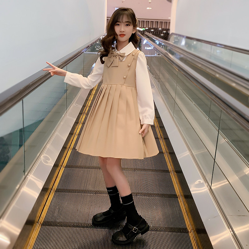 Girls' dress spring and autumn clothes new little girl jk uniform suit children's college style skirt middle and big children's pleated