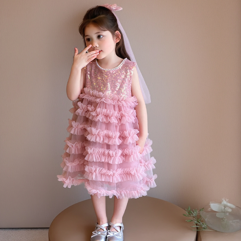 女の子のドレス夏2025新しいスタイルのプリンセスドレススタイリッシュな女の子のケーキドレス子供用サマーベストドレス