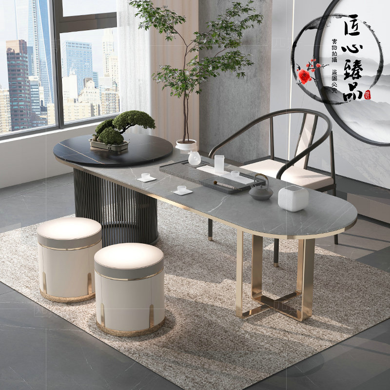 Modern minimalist new Chinese light luxury rock board tea table office Kung Fu tea table coffee table living room home Zen tea room