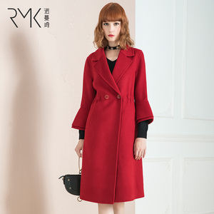 Len tinh khiết đôi phải đối mặt với áo khoác tuyết khí mùa đông mới của phụ nữ eo là mỏng trên đầu gối dài áo len