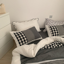 (rich mountain strawberries) ins retro wind herbene black full cotton washed cotton four pieces of minimalist pure cotton sheet quilt cover