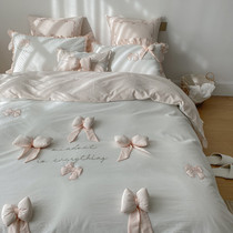 (rich mountain strawberry) Han style solid butterfly knot embroidery with four sets of full cotton pure cotton girl heart princess wind bed linen