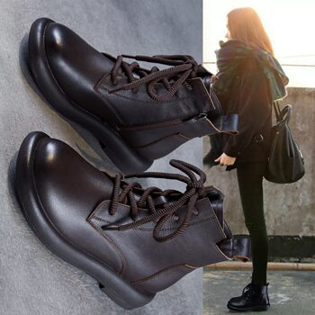 Women's top layer cowhide martin boots british style short boots