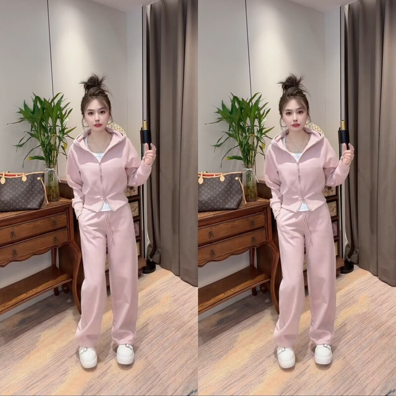 Fashion Casual Sports Suit 2026 Spring New Hooded Waist-Cinching Sweatshirt Wide-Leg Pants Korean Style Two-Piece Set for Women