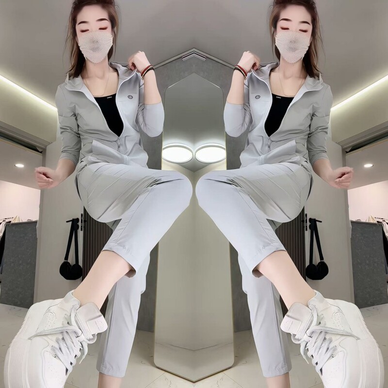 Minimalist Style Sun-Protective Quick-Dry Slim-Fit Jacket and Cropped Pants Two-Piece Set 2026 Spring/Summer New Sports Casual Suit Trendy
