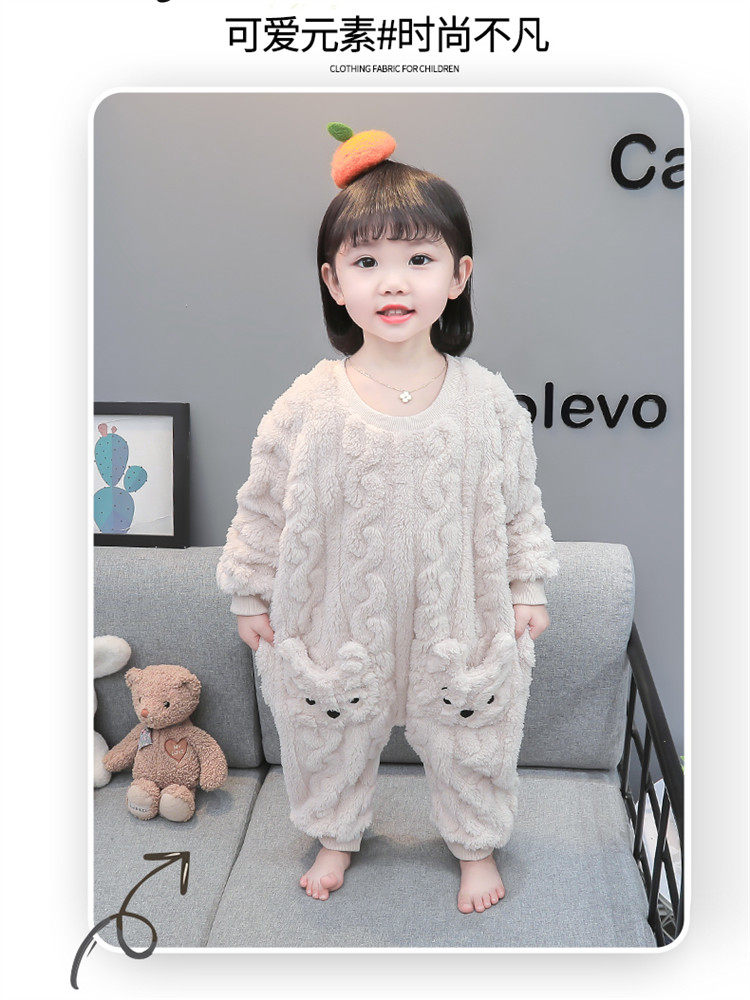 BABY CHILDRENS ONESIES FLANNEL AUTUMN AND WINTER PAJAMAS BABY GIRLS ANTI-COLD SLEEPING BAGS CHILDRENS CRAWLING CLOTHES DOUBLE THICKENING