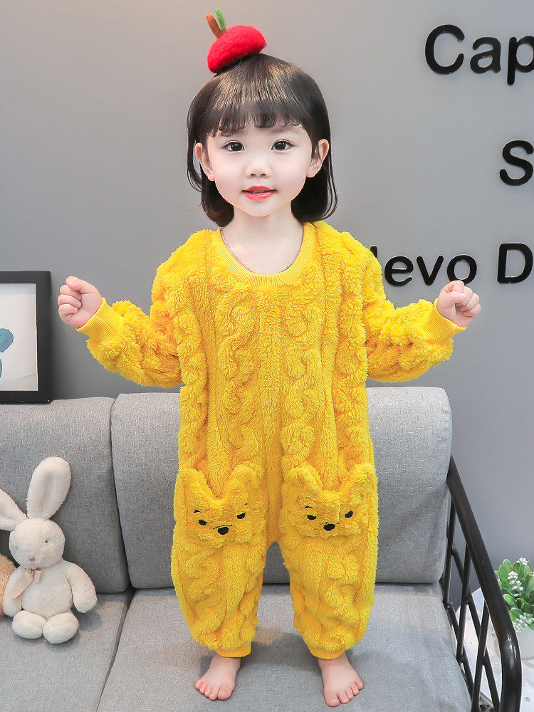 BABY CHILDRENS ONESIES FLANNEL AUTUMN AND WINTER PAJAMAS BABY GIRLS ANTI-COLD SLEEPING BAGS CHILDRENS CRAWLING CLOTHES DOUBLE THICKENING