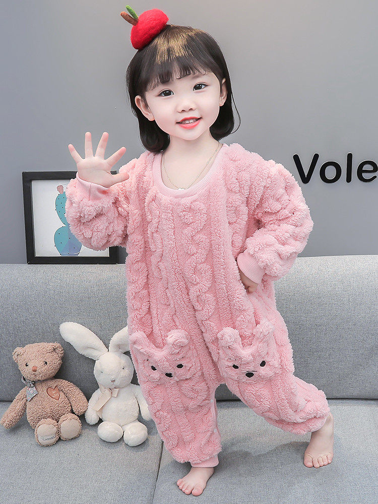 BABY CHILDRENS ONESIES FLANNEL AUTUMN AND WINTER PAJAMAS BABY GIRLS ANTI-COLD SLEEPING BAGS CHILDRENS CRAWLING CLOTHES DOUBLE THICKENING