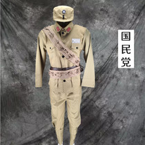 Childrens true pocket National Army soldiers costume old-fashioned yellow military uniform performance costumes Republic of China Anti-Japanese war drama performance costume props